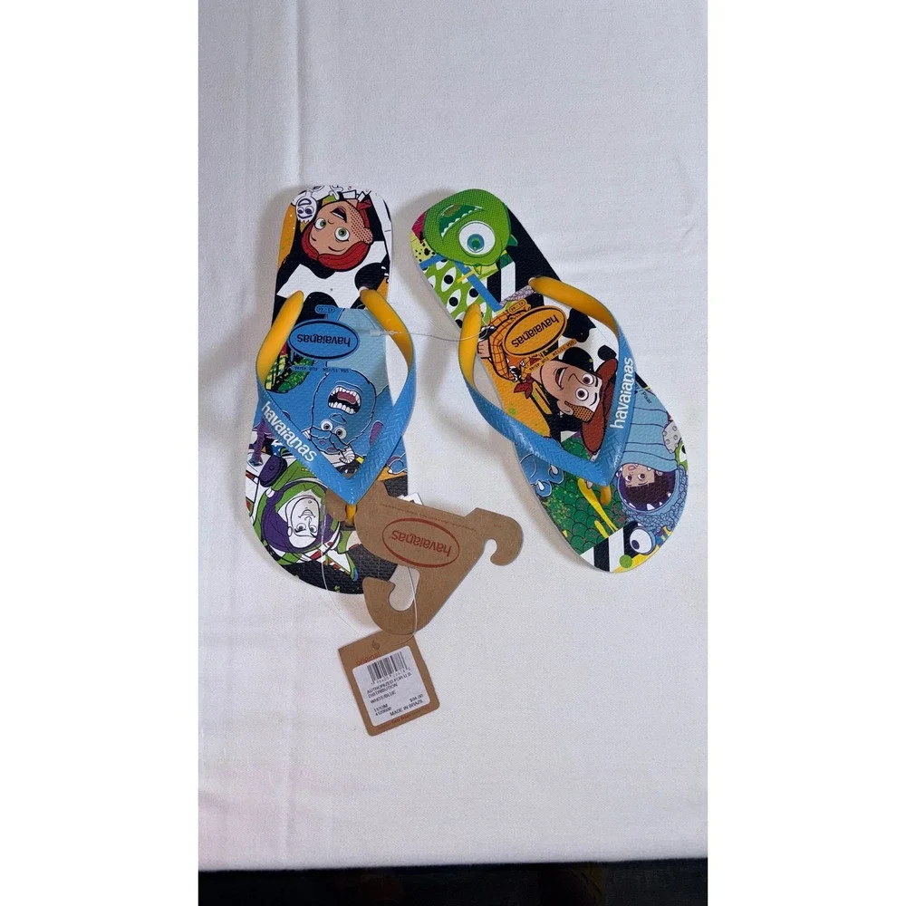 Havaianas Disney Pixar Flip Flops Size 11/12 White/Blue NEW Woody Buzz Sulley